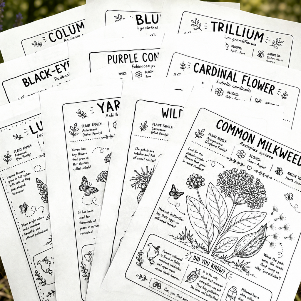 Wildflower Educational Color Pages(10) -Instant download