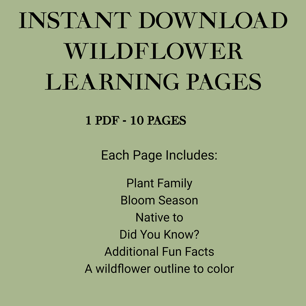 Wildflower Educational Color Pages(10) -Instant download